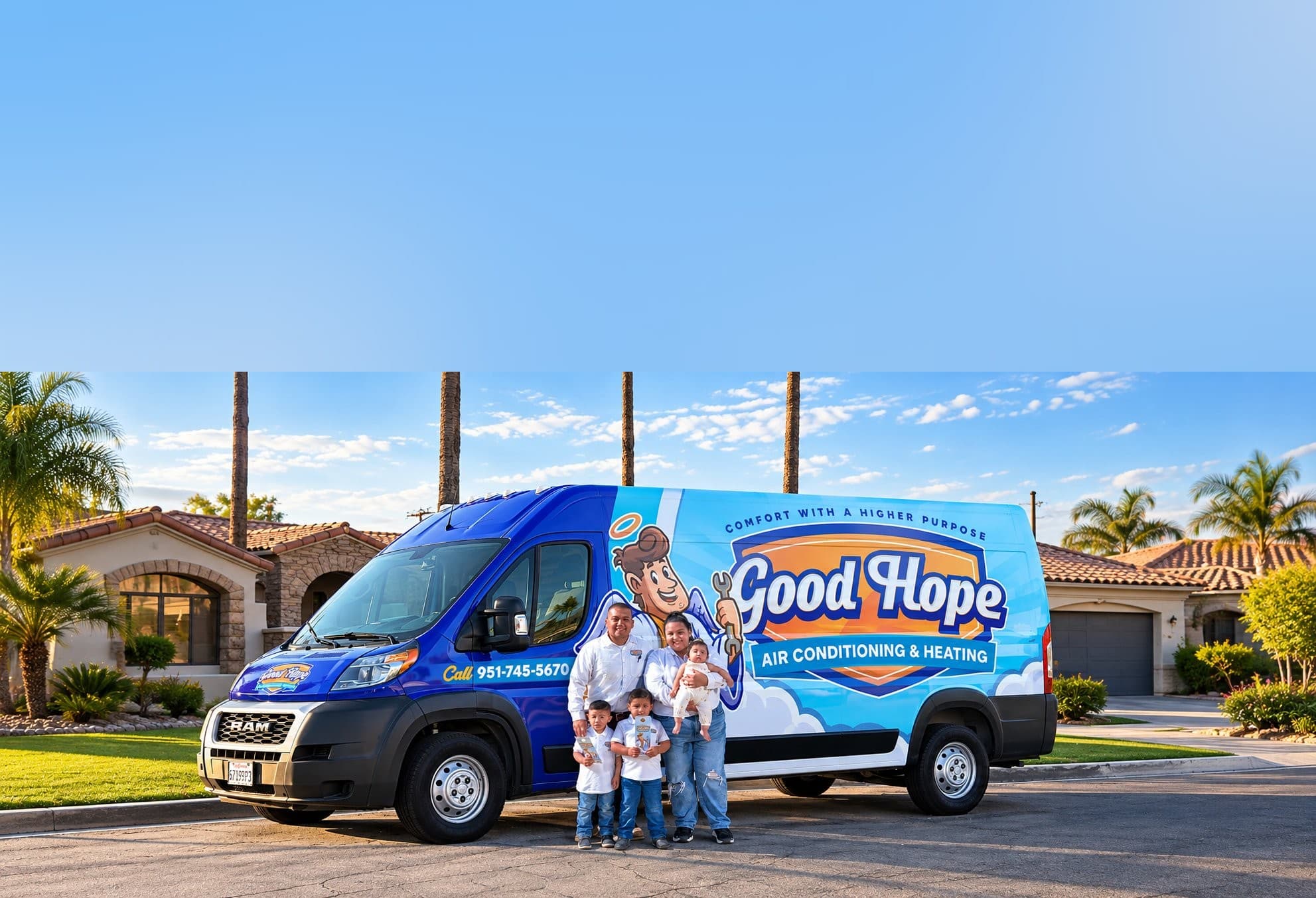 The Good Hope Air Conditioning & Heating team beside their branded van