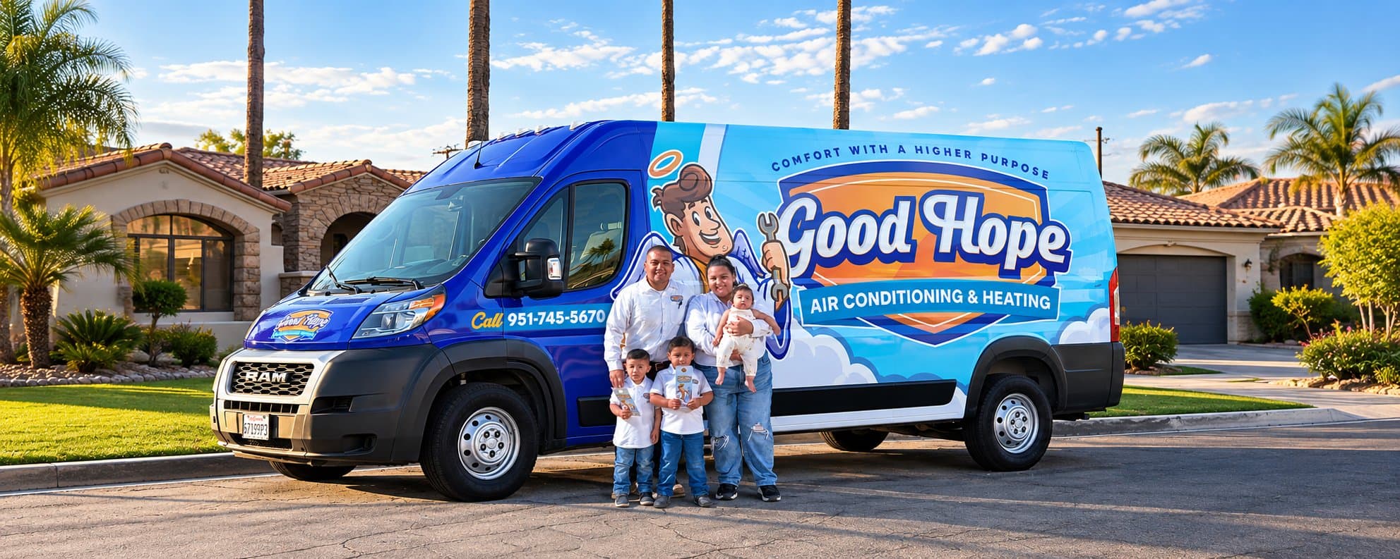 The Good Hope Air Conditioning & Heating team beside their branded van